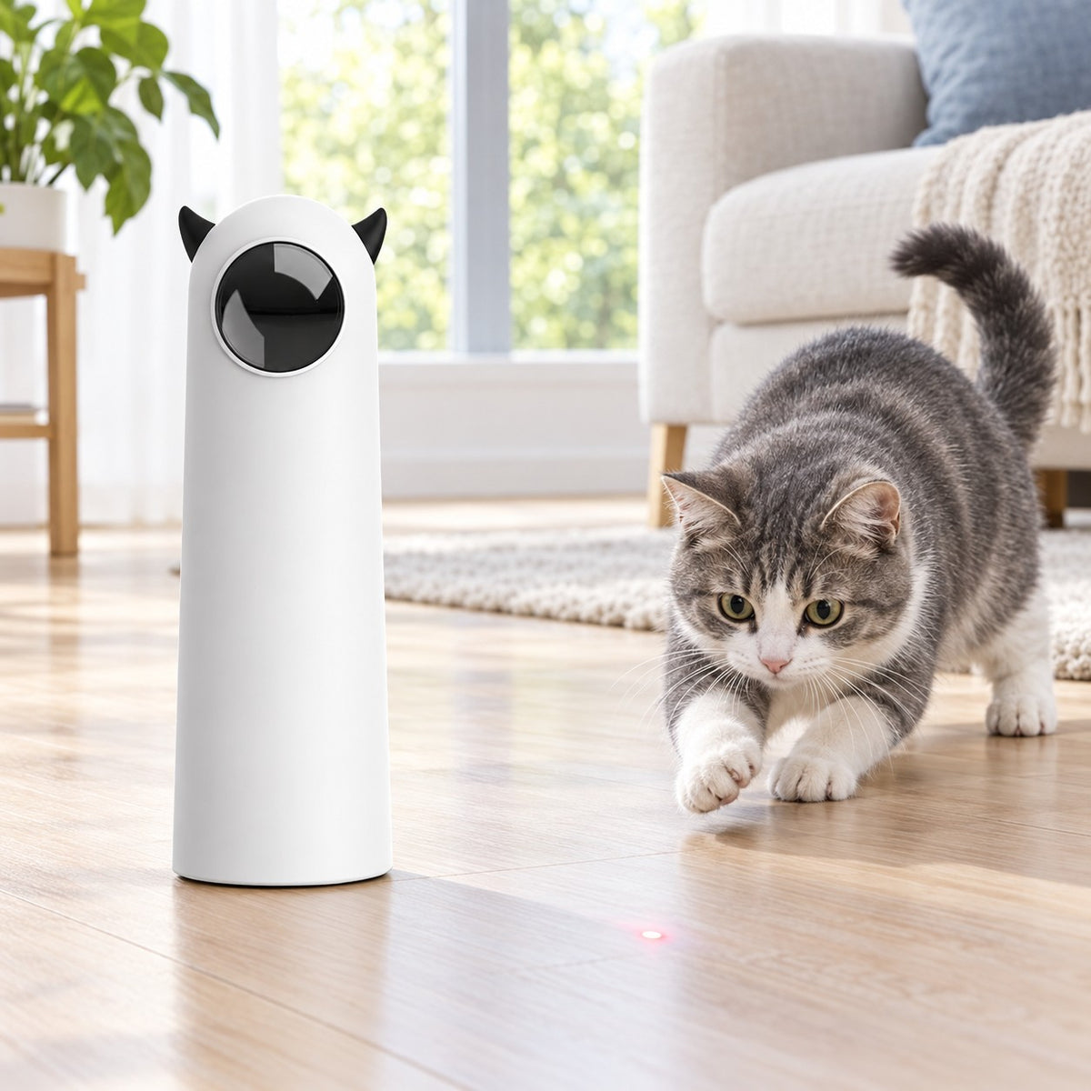 Cat chasing the laser from the Automatic Cat Toy