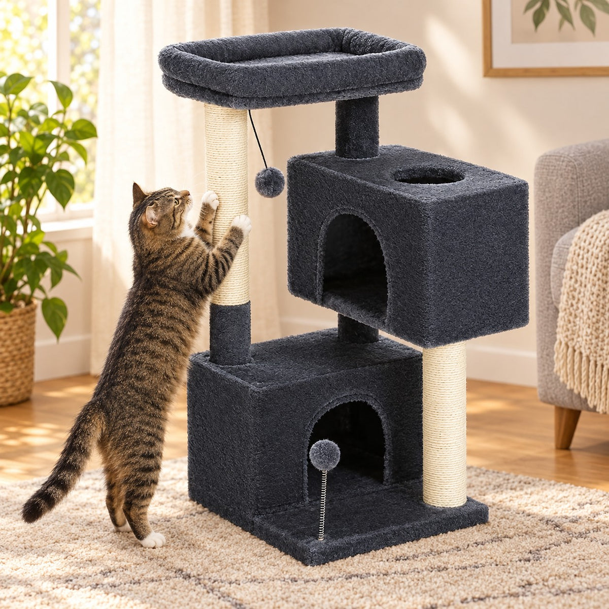 Cat scratching the Cat Tree sisal post