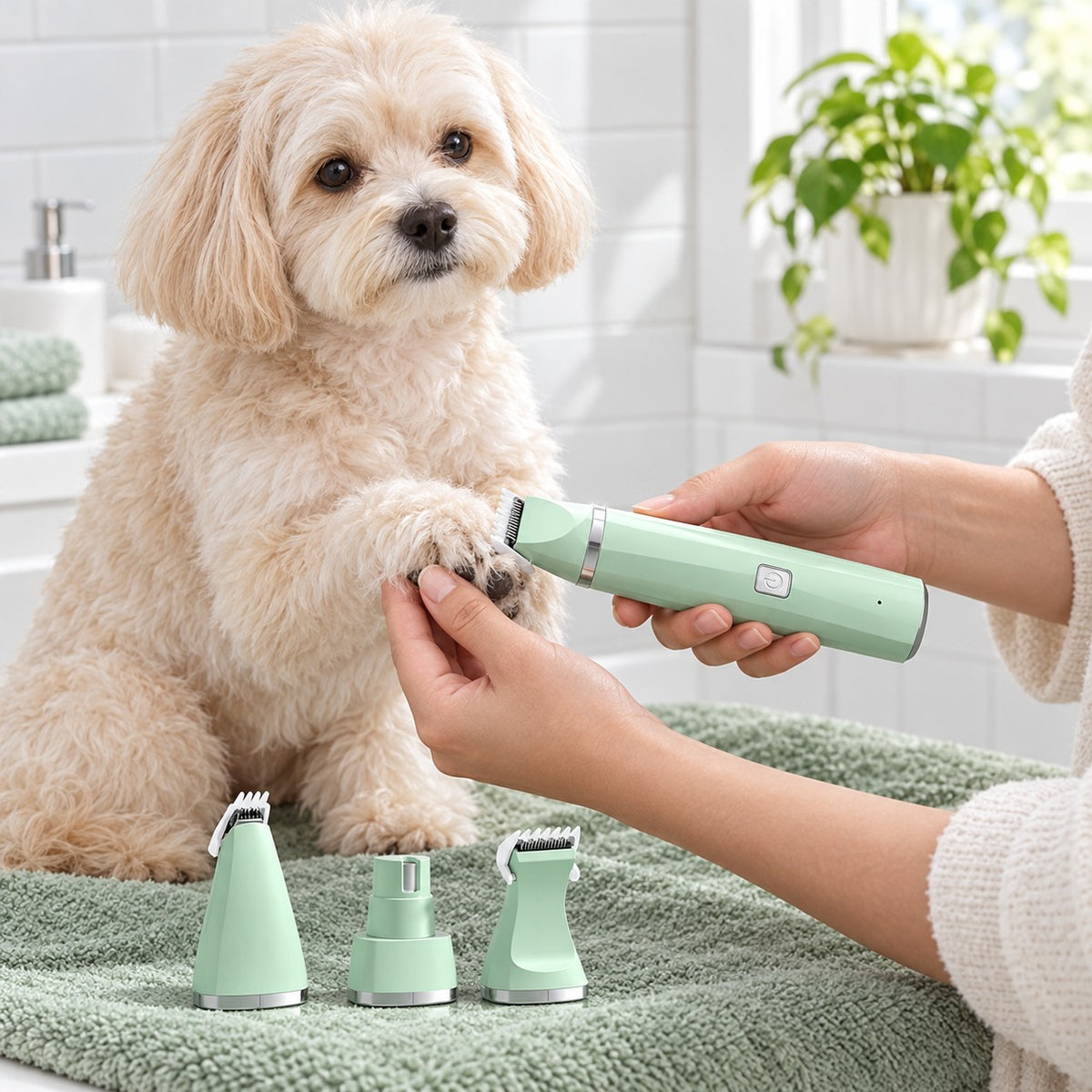 Trimming a dog's paw with the 4-in-1 Grooming Kit