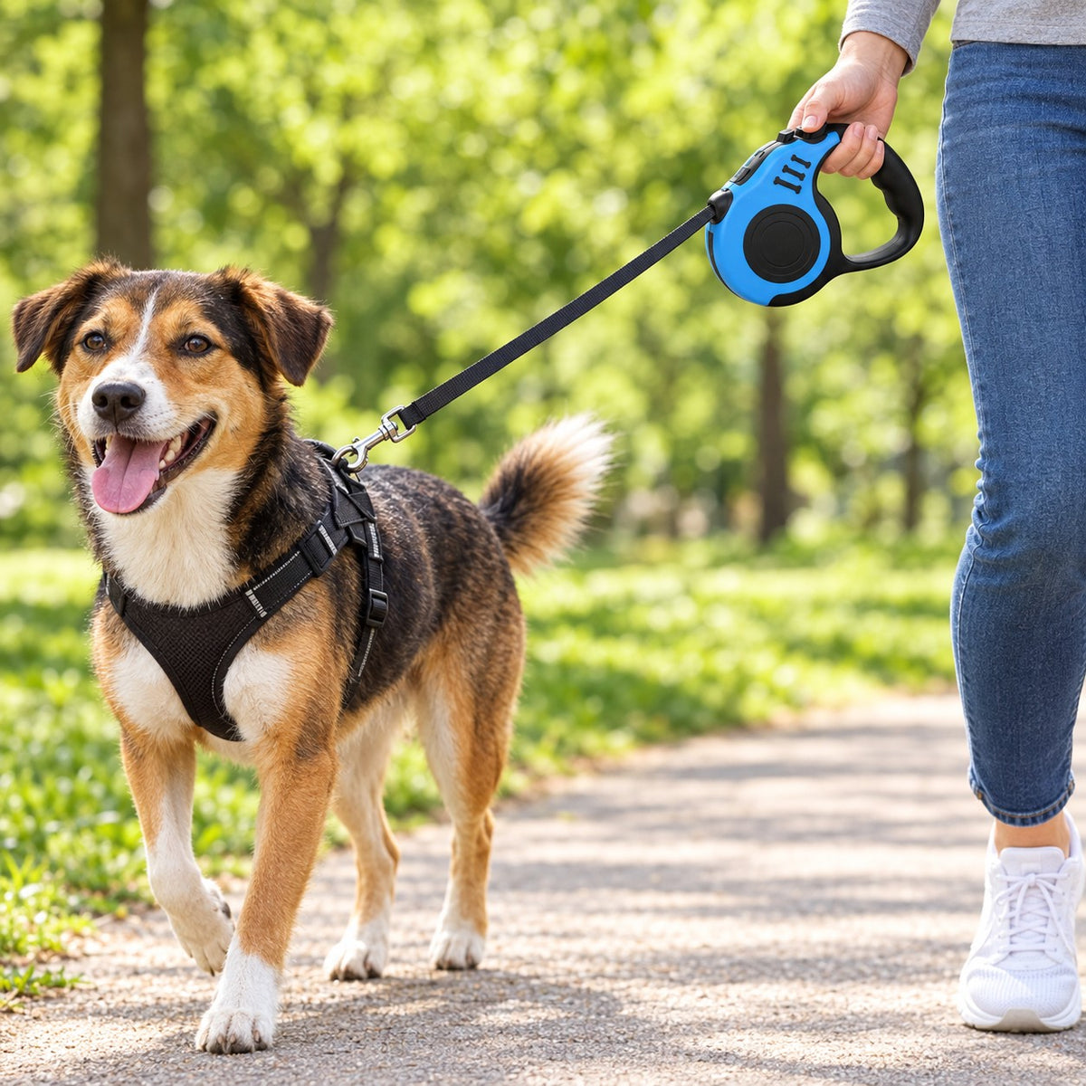 Walking a dog with the Retractable Dog Leash