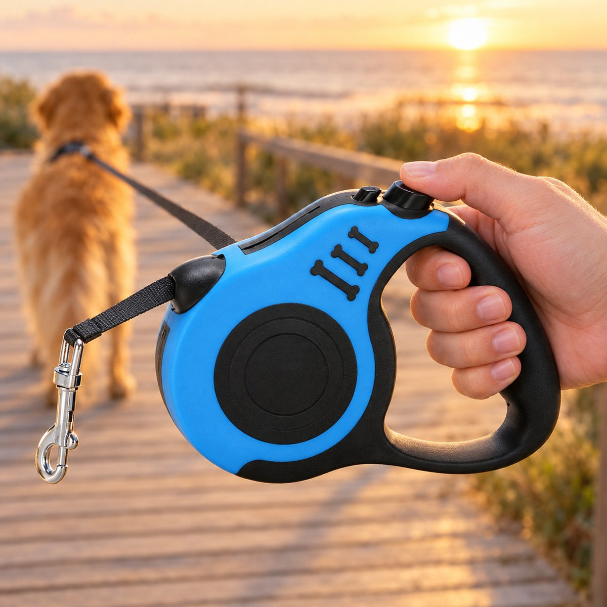 Retractable Dog Leash brake button close-up