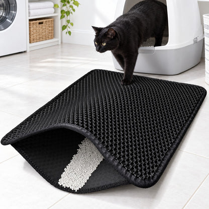 Cat Litter Trapping Mat in front of a litter box