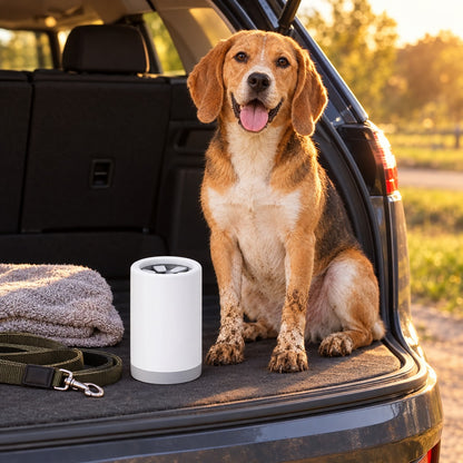 Dog Paw Cleaner in a car after a walk